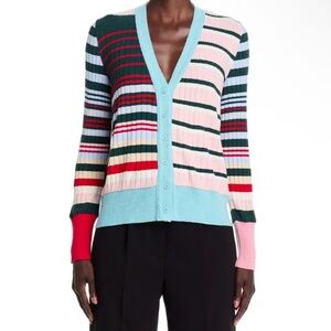 NWT Aldo Martins Talo Striped Multicolor Button Cardigan in Striped Powder